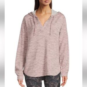 KINESIS Split Neck Long Sleeve Hoodie in Dusty Blush NWT Large